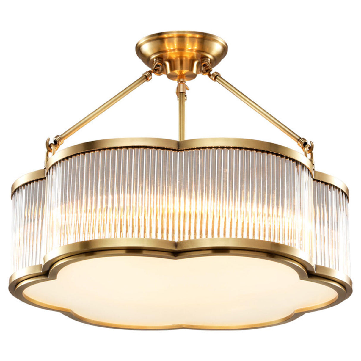 Trendy Gold Flower Drum Glass Semi-Flush Ceiling Light Image - 9