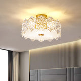 Trendy Gold Round Hexagonal Glass Semi-Flush Mount Lamp Image - 17