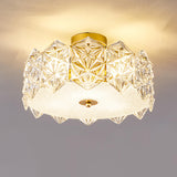 Trendy Gold Round Hexagonal Glass Semi-Flush Mount Lamp Image - 2