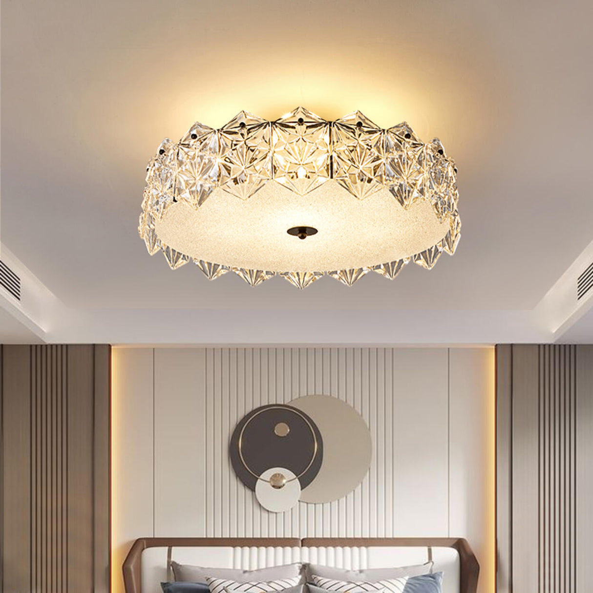 Trendy Gold Round Hexagonal Glass Semi-Flush Mount Lamp Image - 4