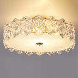 Trendy Gold Round Hexagonal Glass Semi-Flush Mount Lamp Image - 5