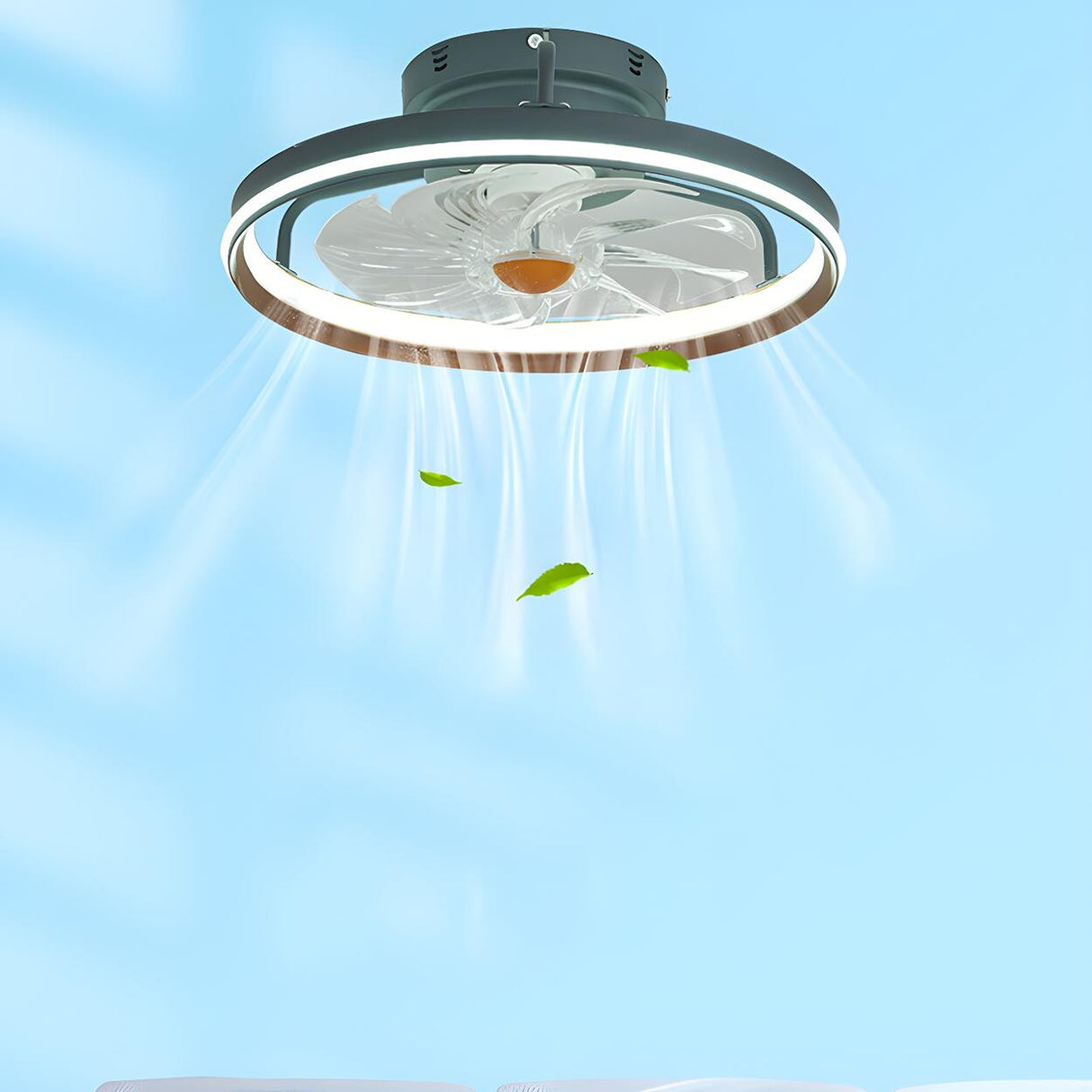 Trendy Green Circle Modern Ceiling Fan with LED Light Image - 10