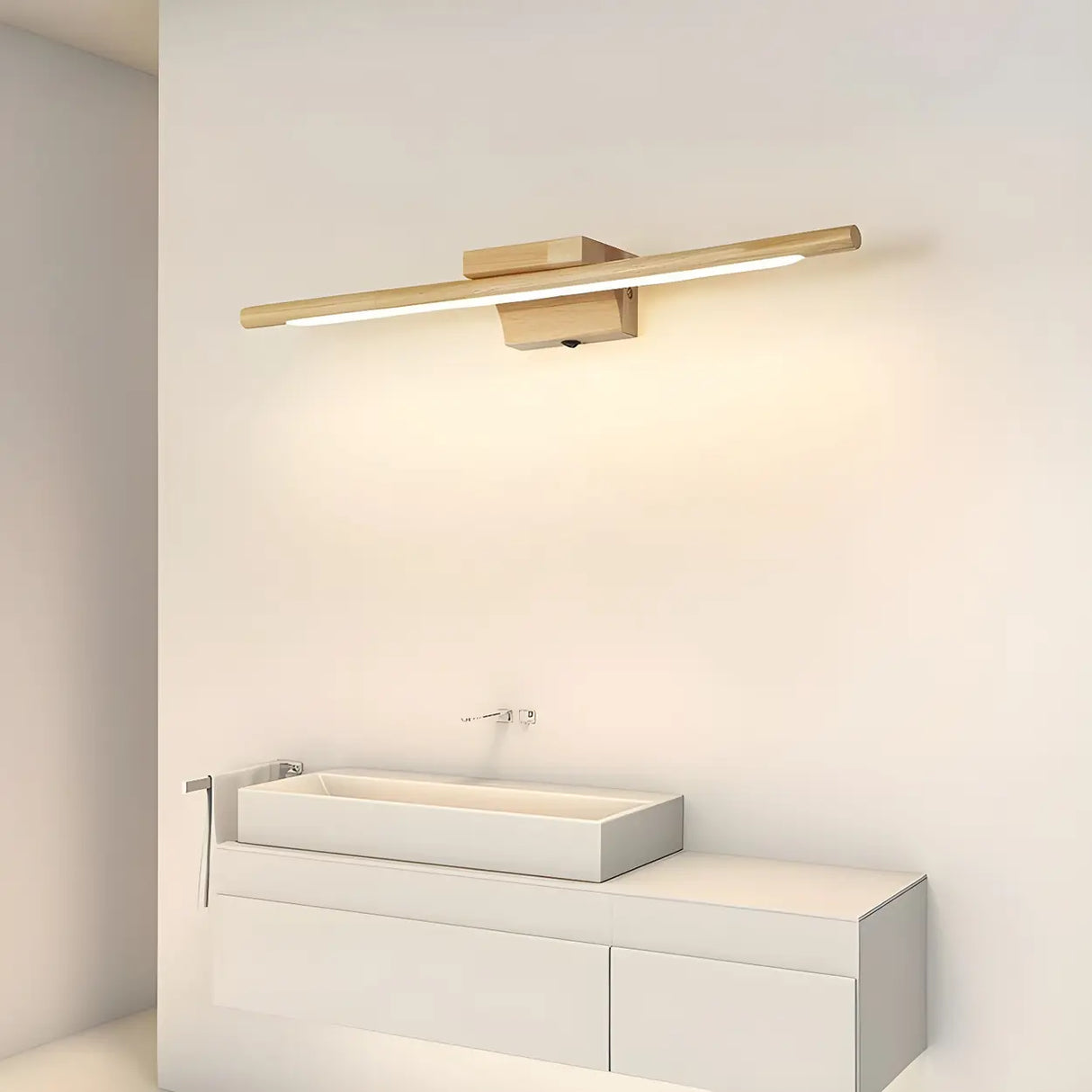 Trendy Linear Wood-Color LED Bathroom Vanity Light Image - 4