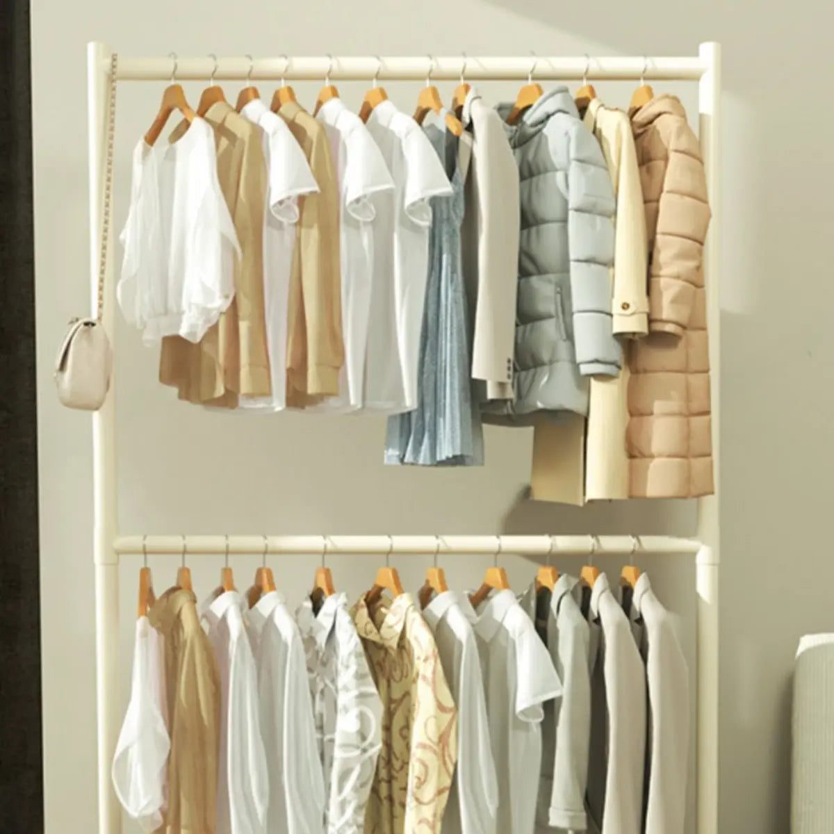 Trendy Minimalist Metal White 2 Tiers Mobile Coat Rack Image - 12