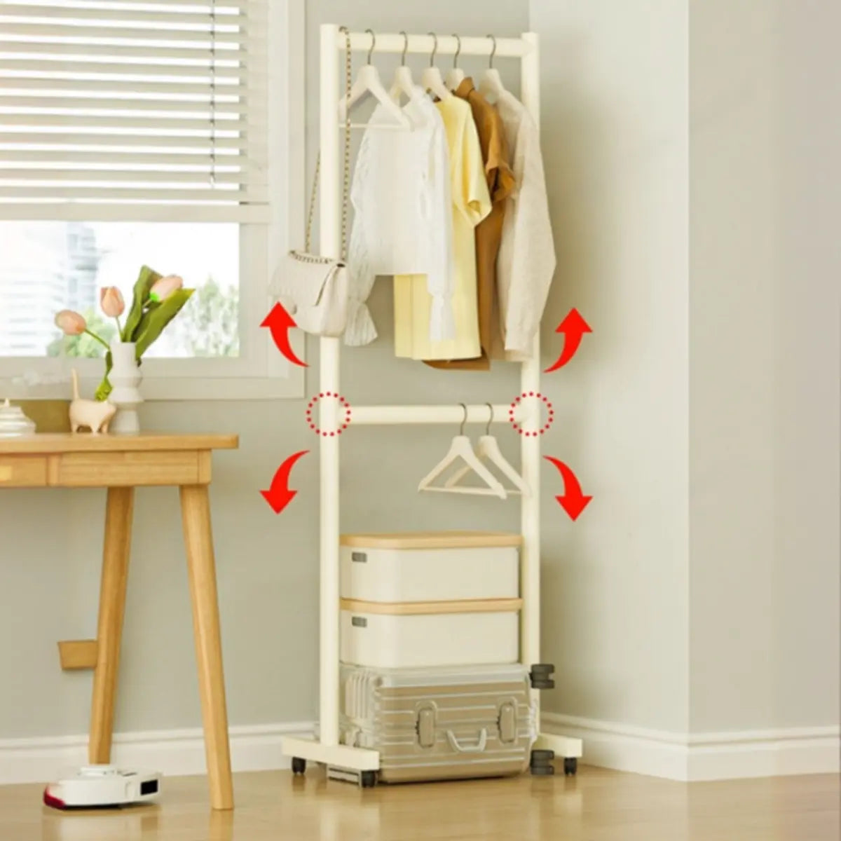 Trendy Minimalist Metal White 2 Tiers Mobile Coat Rack Image - 13