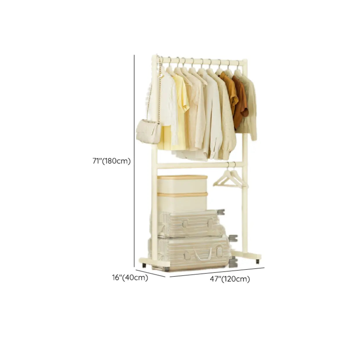 Trendy Minimalist Metal White 2 Tiers Mobile Coat Rack 