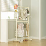 Trendy Minimalist Metal White 2 Tiers Mobile Coat Rack Image - 3