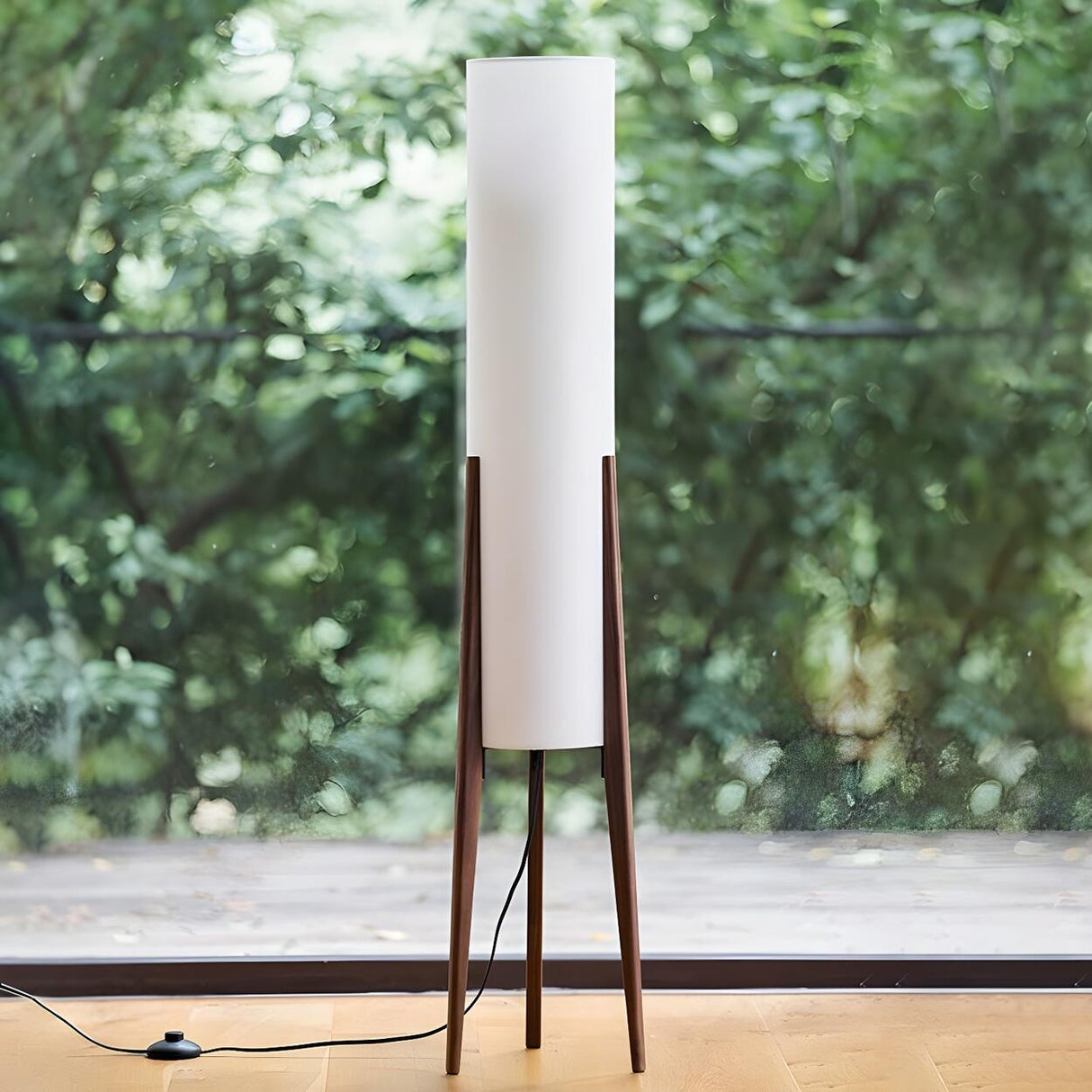 Trendy Modern Cylindrical Shade Tripod Floor Lamp Image - 2