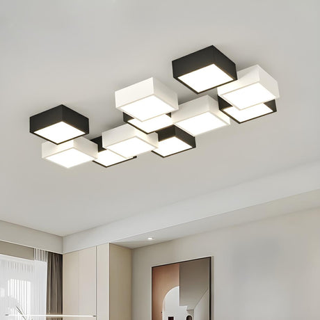 Trendy Modular Black-White Cube LED Flush Mount Light Image - 1