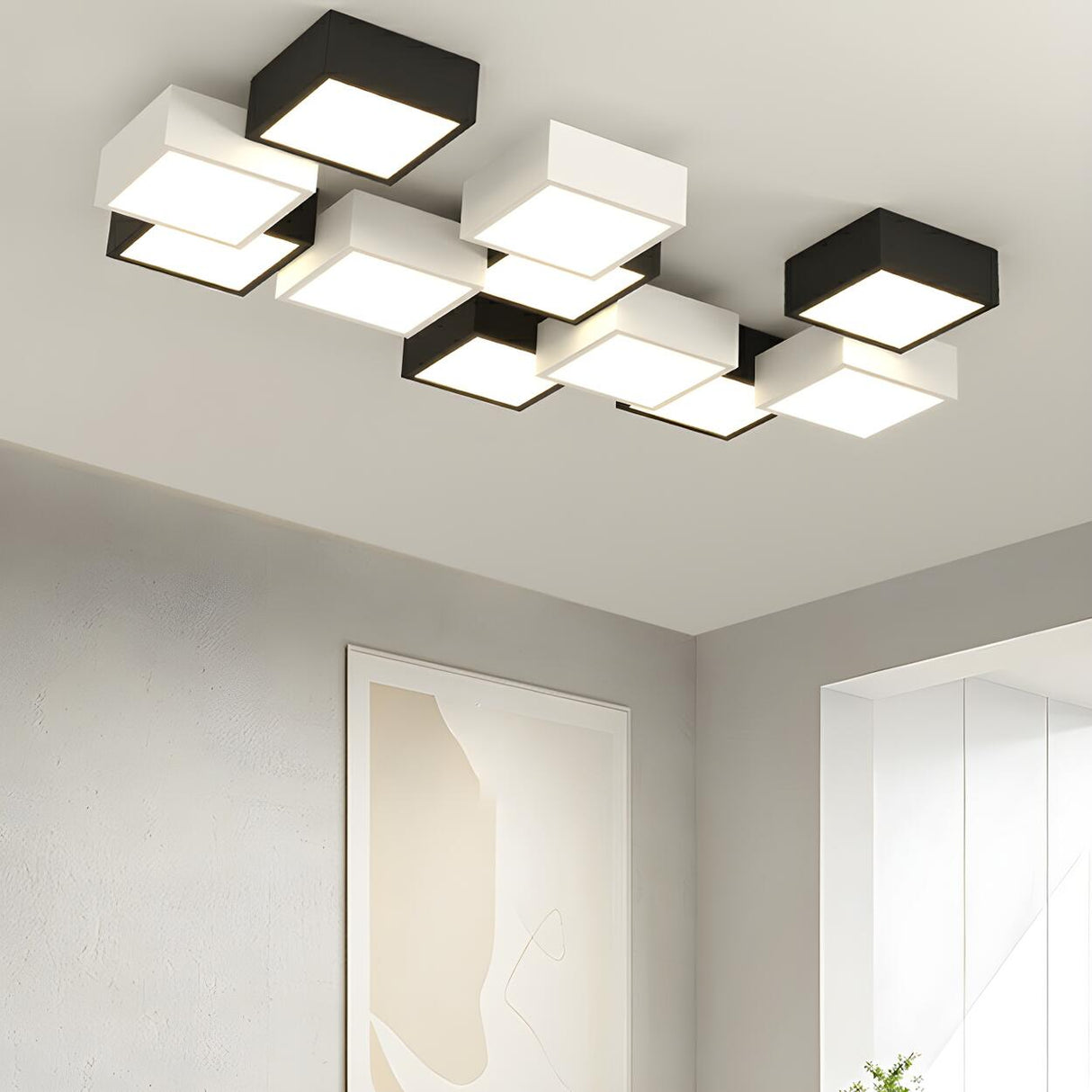 Trendy Modular Black-White Cube LED Flush Mount Light Image - 4