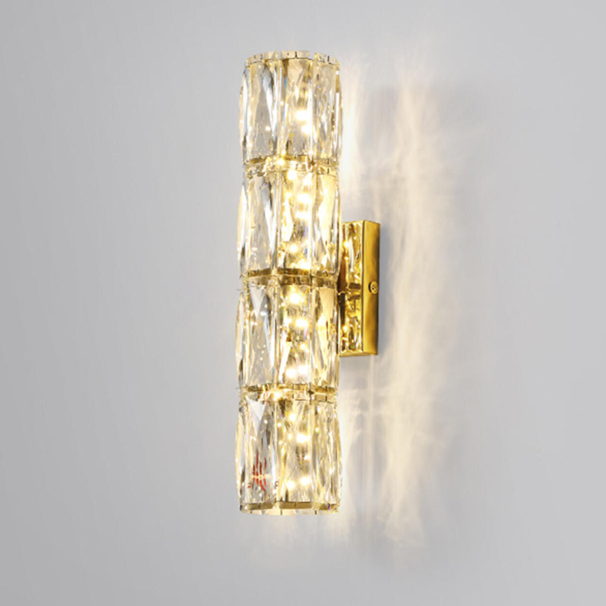 Trendy Multi-Faceted Gold Crystal Bedroom Wall Lamp Image - 5