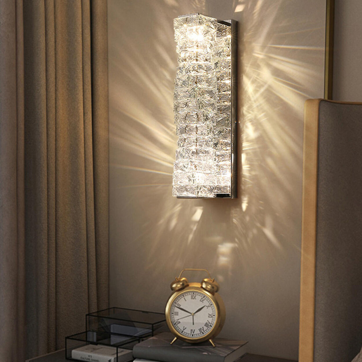 Trendy Multi-Faceted Gold Crystal Bedroom Wall Lamp Image - 6