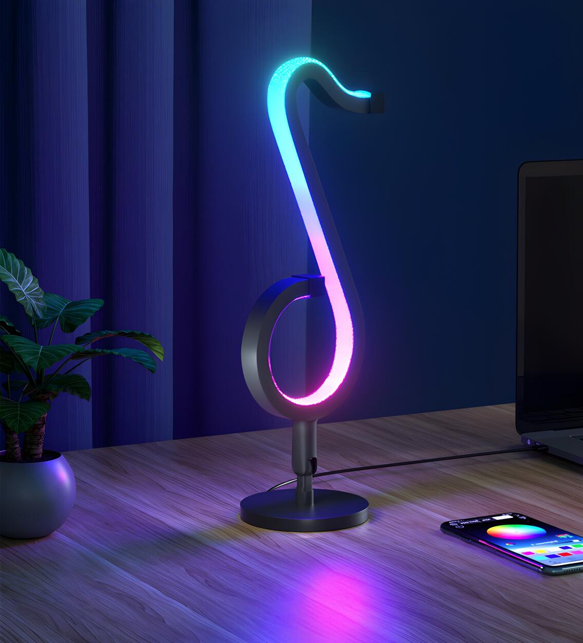 Trendy Music Note Black Metal Finish LED Table Lamp Image - 11