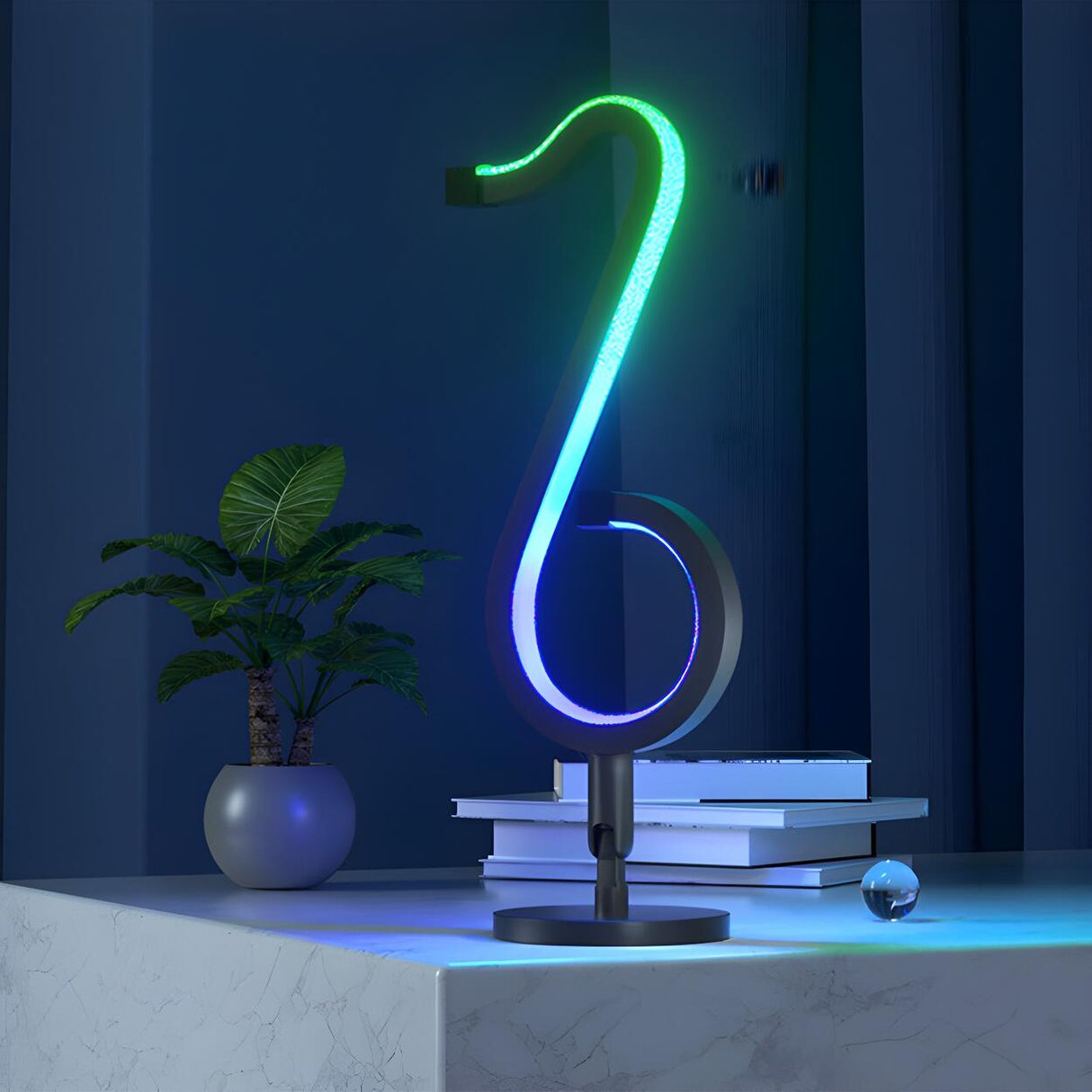 Trendy Music Note Black Metal Finish LED Table Lamp Image - 3