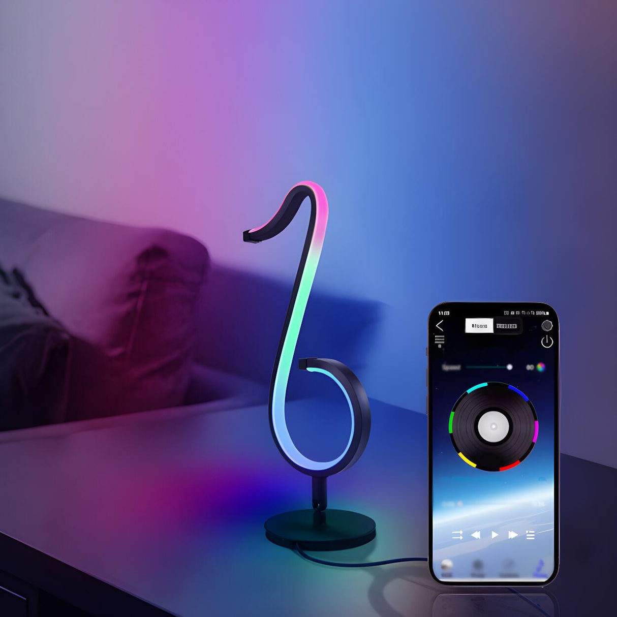 Trendy Music Note Black Metal Finish LED Table Lamp Image - 5