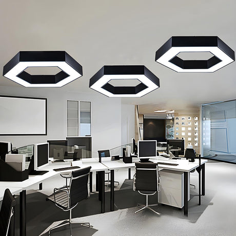 Trendy Office Black Hexagon LED Flush Mount Light Image - 2