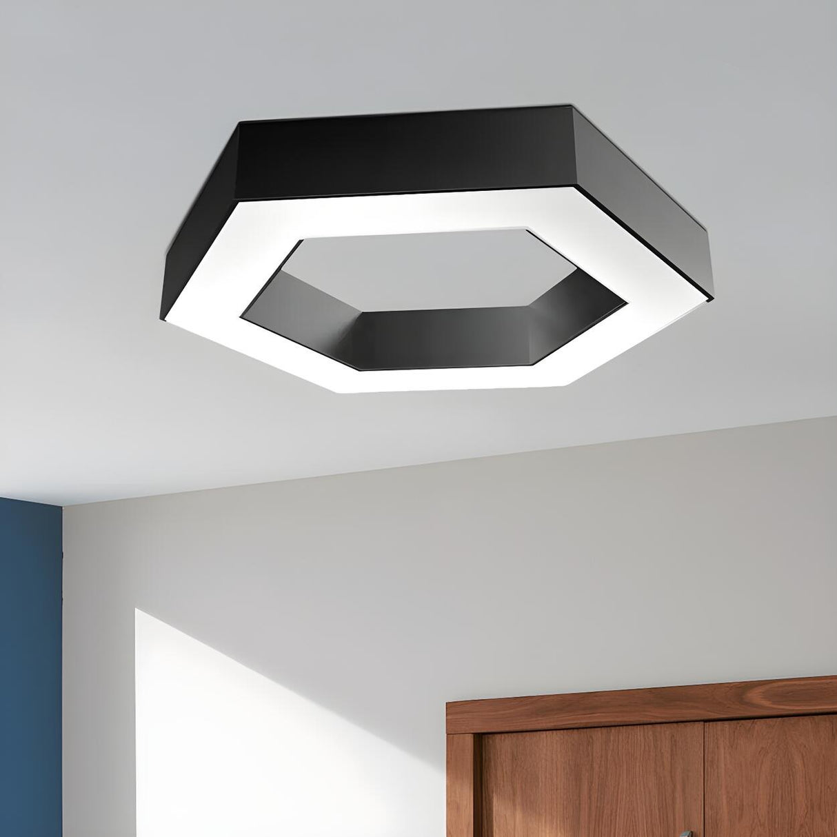 Trendy Office Black Hexagon LED Flush Mount Light Image - 8