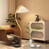 Trendy Pleated Fabric Curved Metal LED Floor Lamp Image - 1