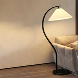 Trendy Pleated Fabric Curved Metal LED Floor Lamp Image - 2