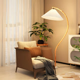 Trendy Pleated Fabric Curved Metal LED Floor Lamp Image - 6