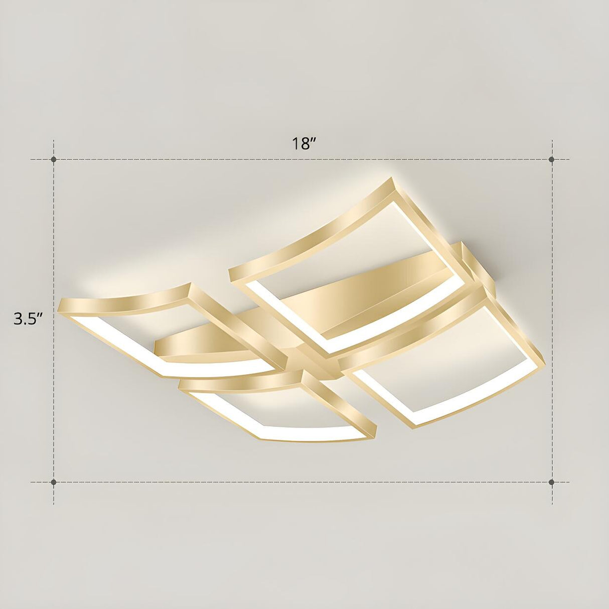 Trendy Rectangle Curved Gold LED Flush Mount Light Image - 11