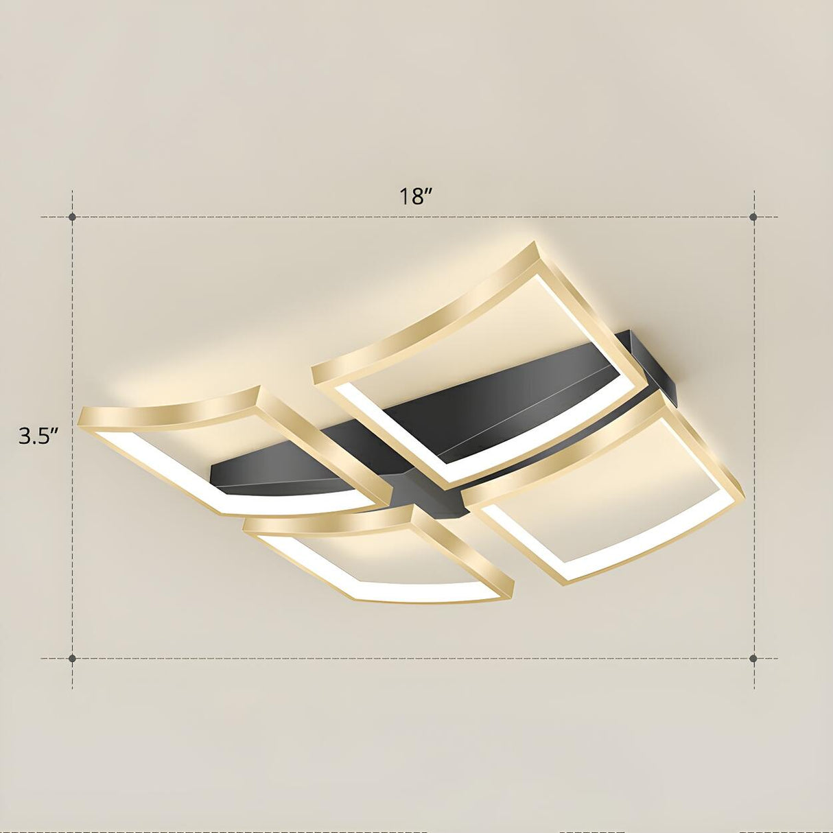 Trendy Rectangle Curved Gold LED Flush Mount Light Image - 17