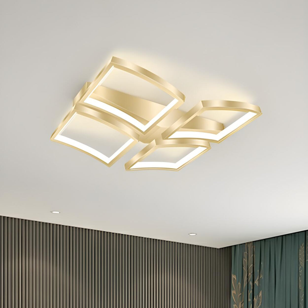 Trendy Rectangle Curved Gold LED Flush Mount Light Image - 5