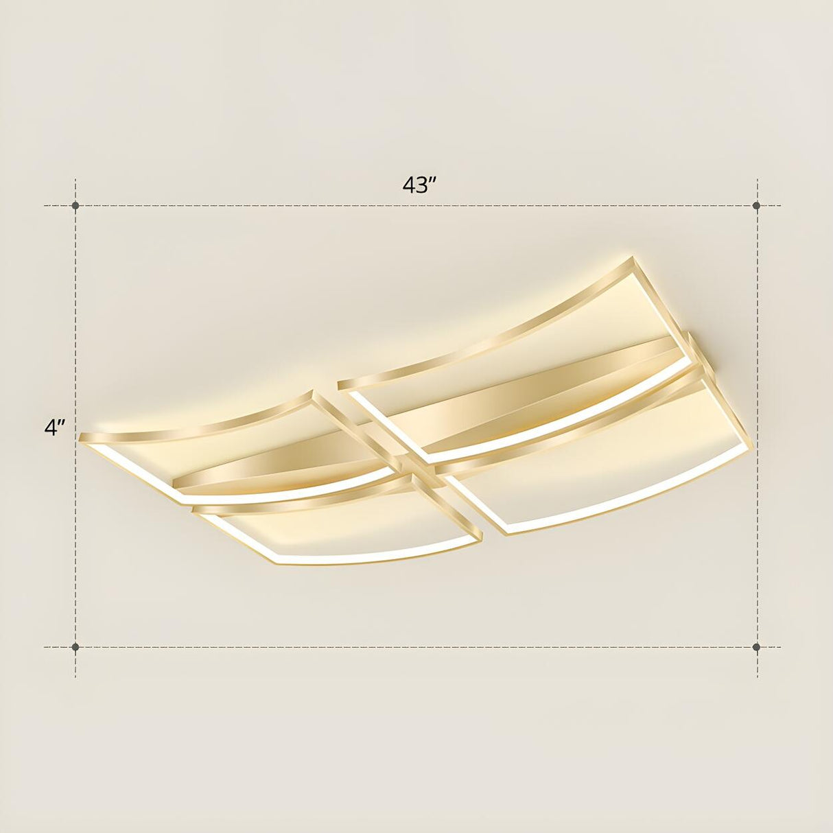 Trendy Rectangle Curved Gold LED Flush Mount Light 