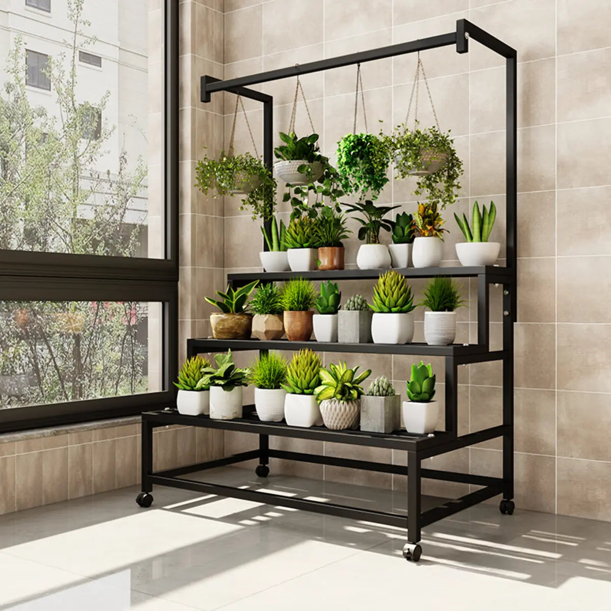 Trendy Rectangle Metal Rolling Storage Plant Stand Image - 2