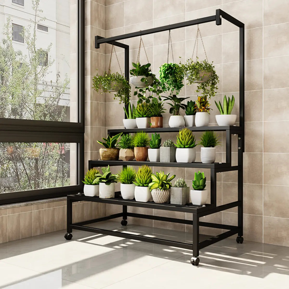 Trendy Rectangle Metal Rolling Storage Plant Stand Image - 9