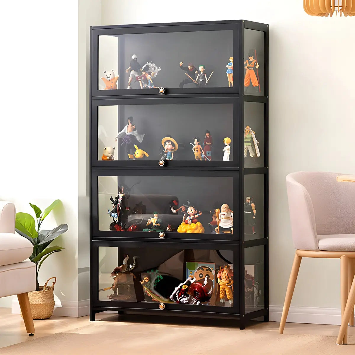 Trendy Rectangular Metal Black Curio Display Cabinet Image - 21