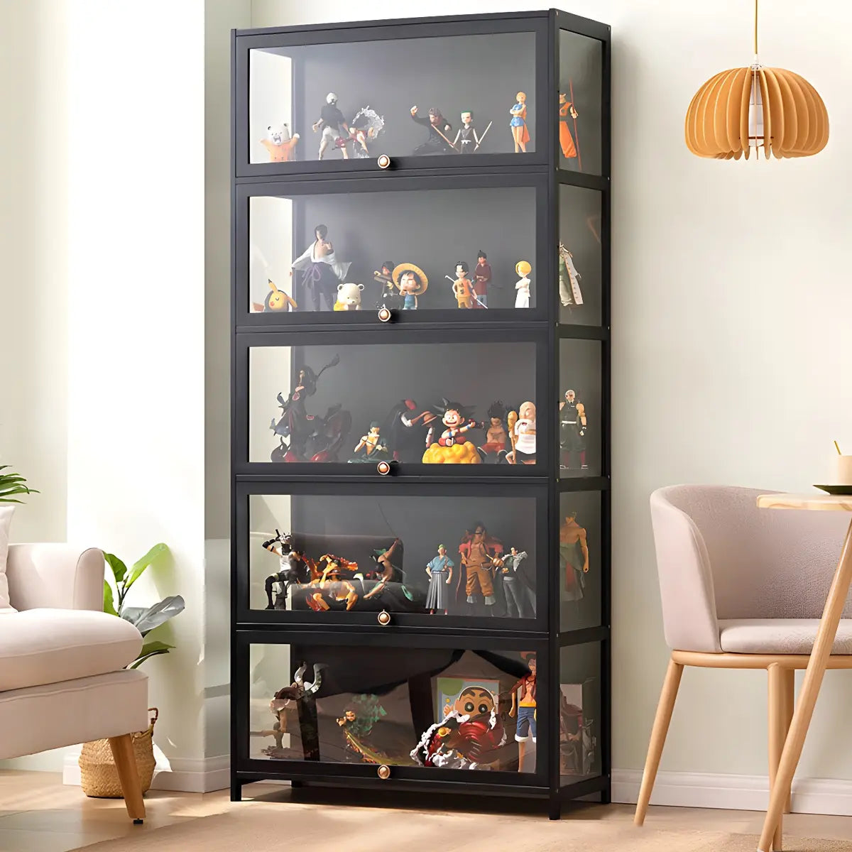 Trendy Rectangular Metal Black Curio Display Cabinet Image - 24