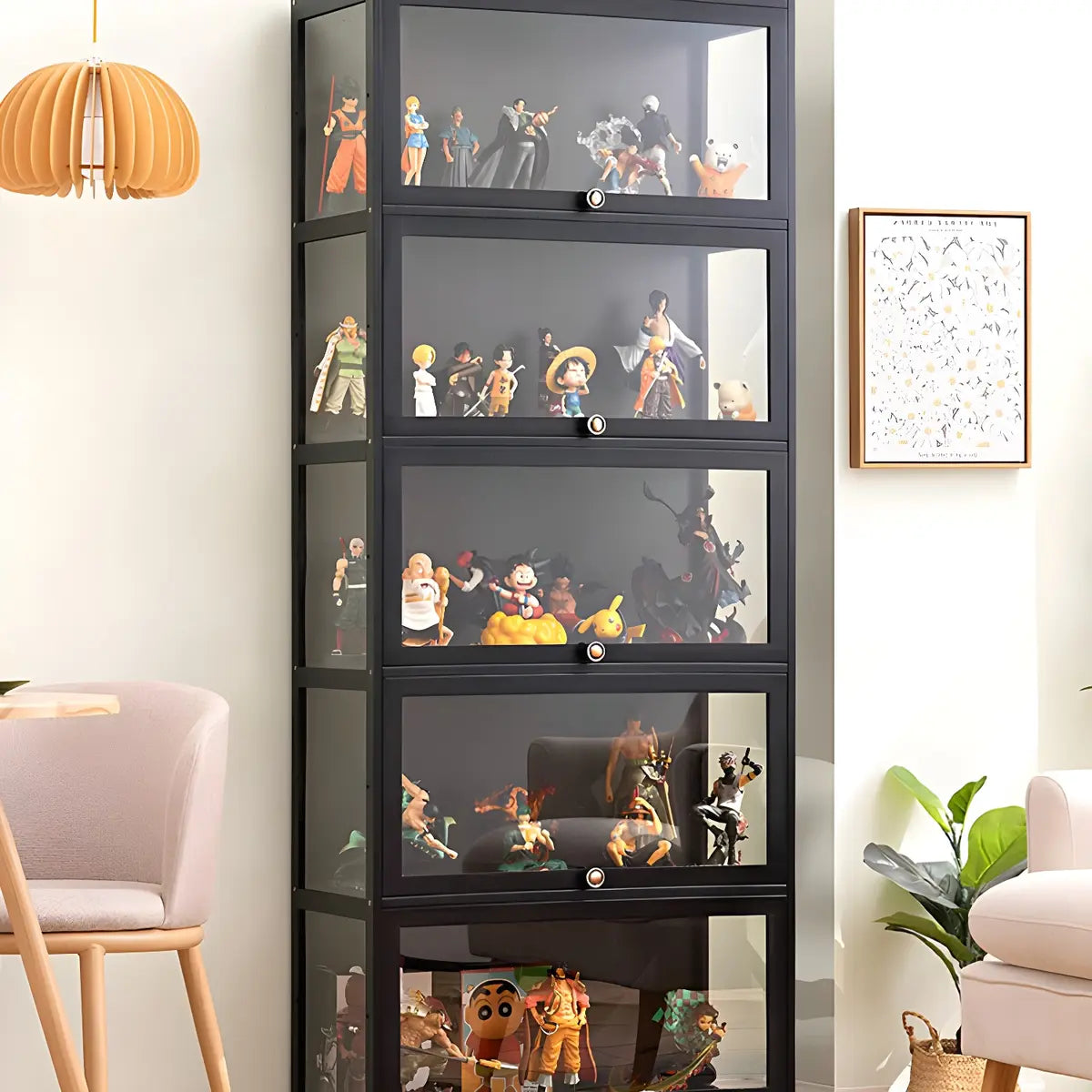 Trendy Rectangular Metal Black Curio Display Cabinet Image - 3