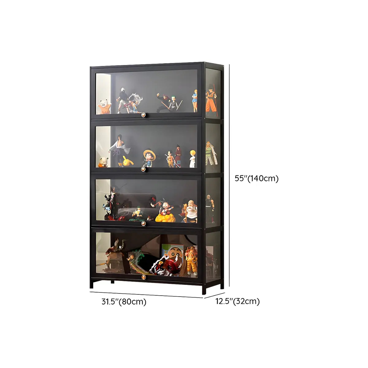 Trendy Rectangular Metal Black Curio Display Cabinet Image - 36