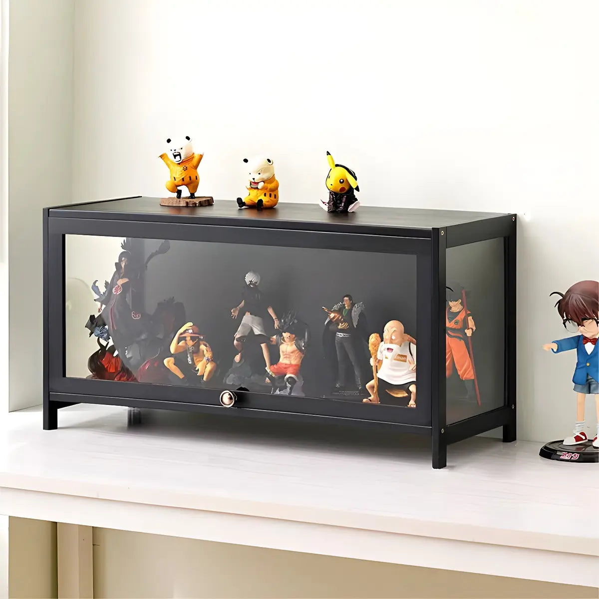 Trendy Rectangular Metal Black Curio Display Cabinet Image - 5