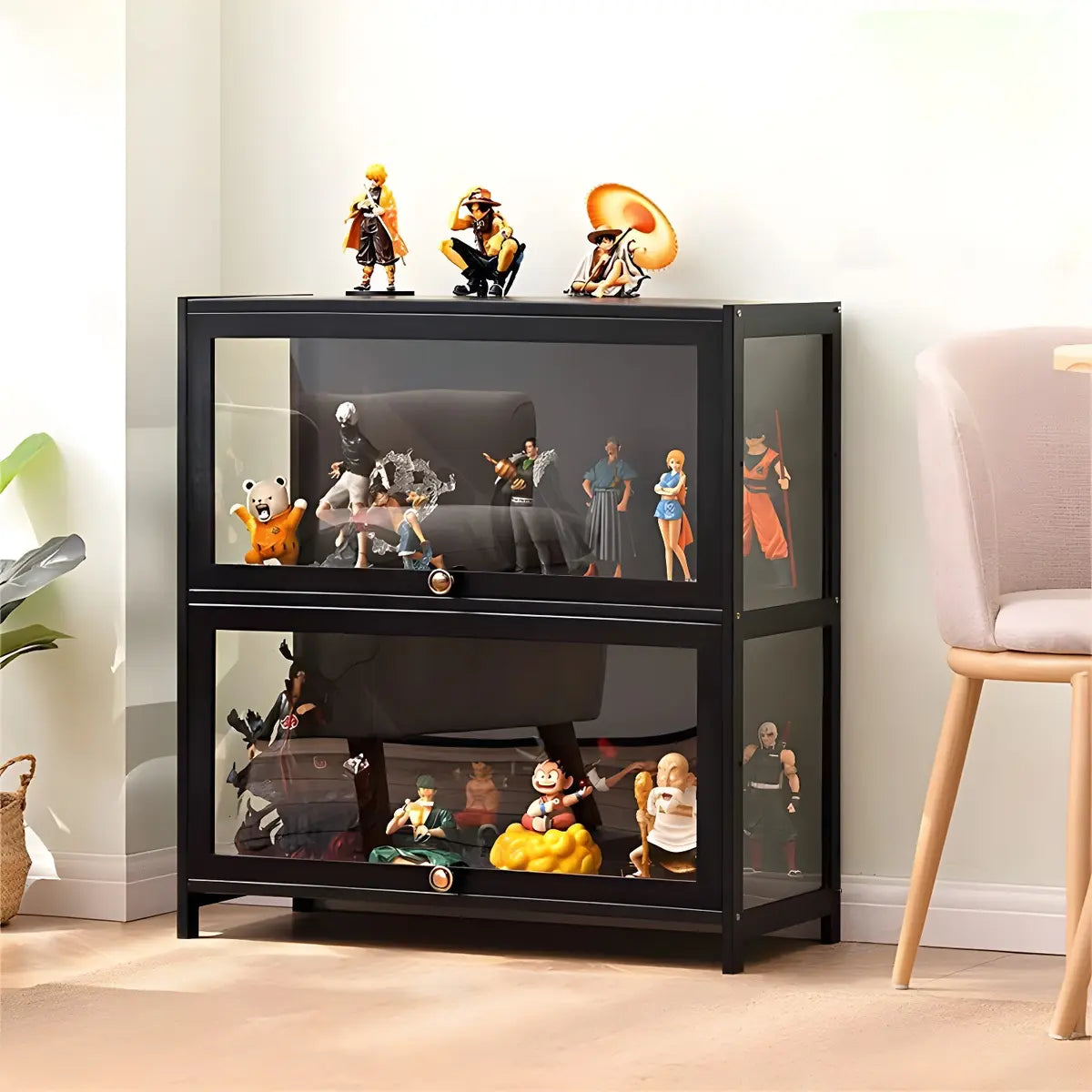 Trendy Rectangular Metal Black Curio Display Cabinet Image - 9