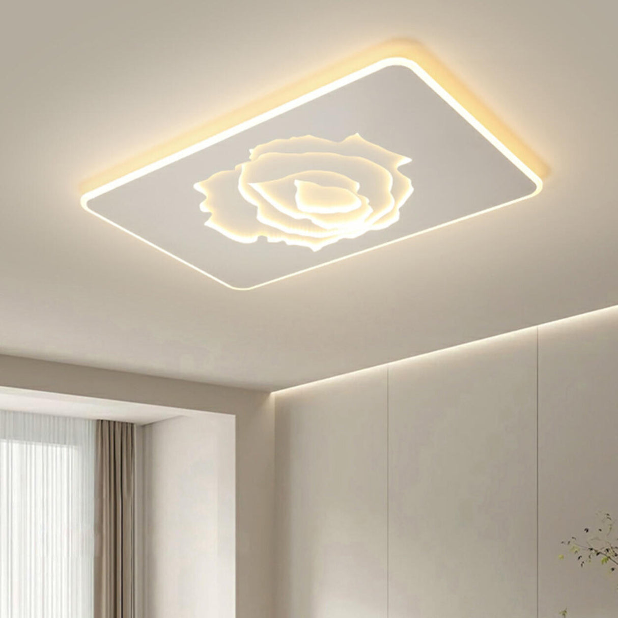 Trendy Rectangular Rose Pattern LED Flush Mount Light Image - 1