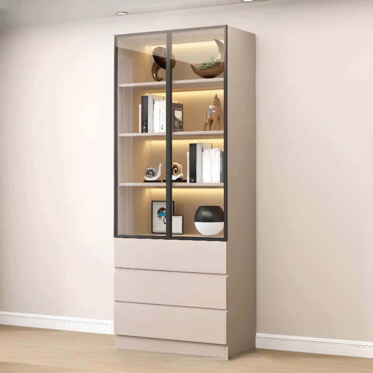 Trendy Rectangular White Large Glass Display Cabinet Image - 9