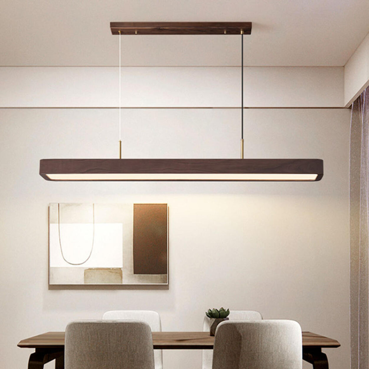 Trendy Rectangular Wooden LED Island Pendant Light Image - 1