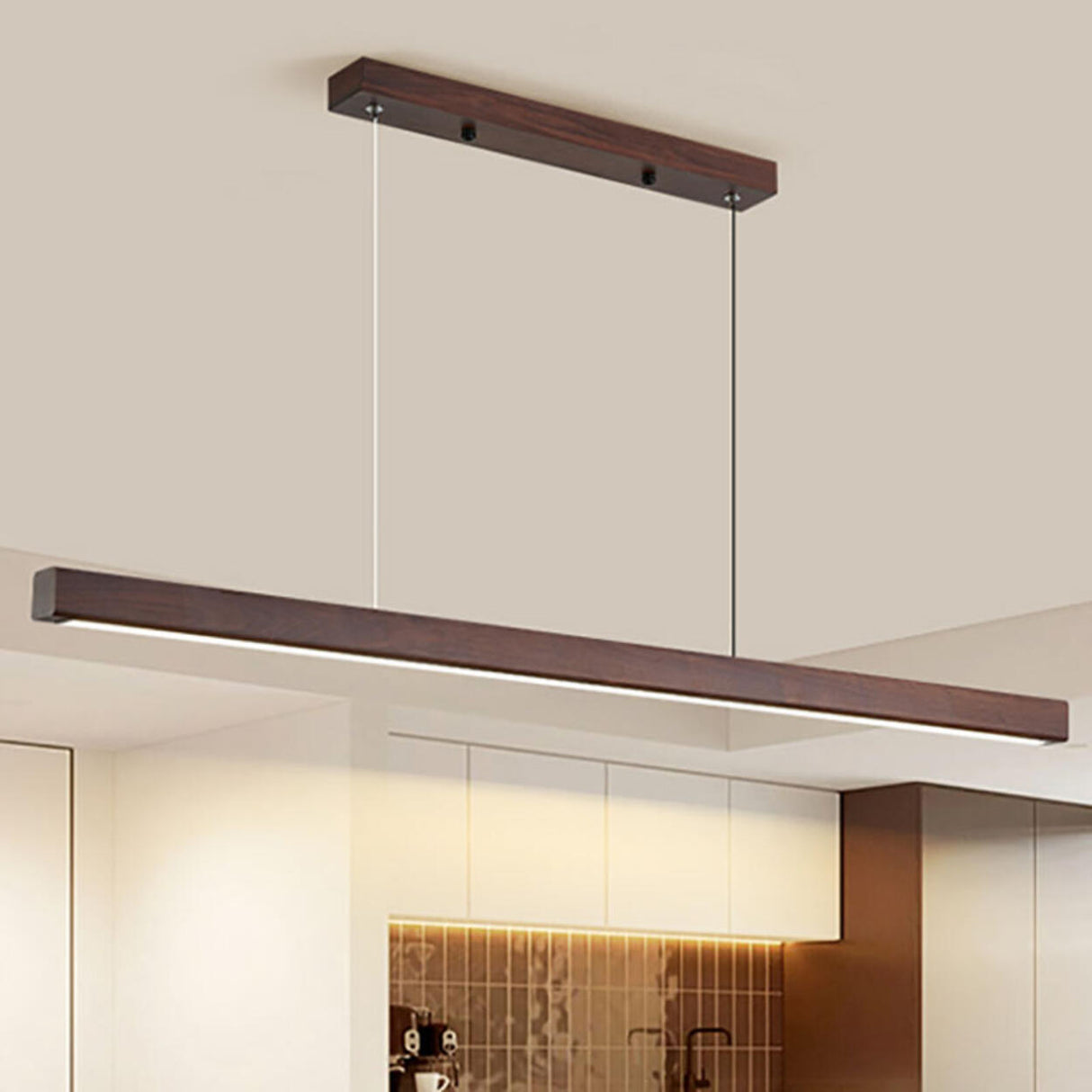 Trendy Rectangular Wooden LED Island Pendant Light Image - 2