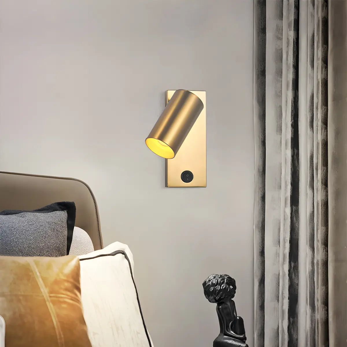 Trendy Rotating Cylinder Brass Bedside Reading Wall Sconce Image - 14