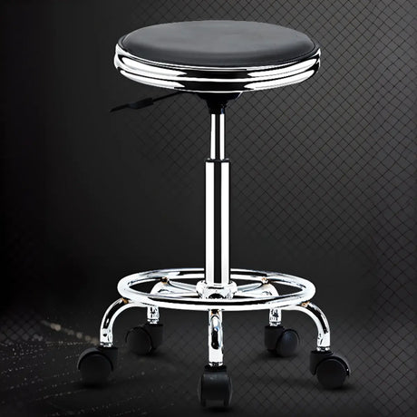 Trendy Round Chrome Office Stool Black Adjustable Seat Image - 1