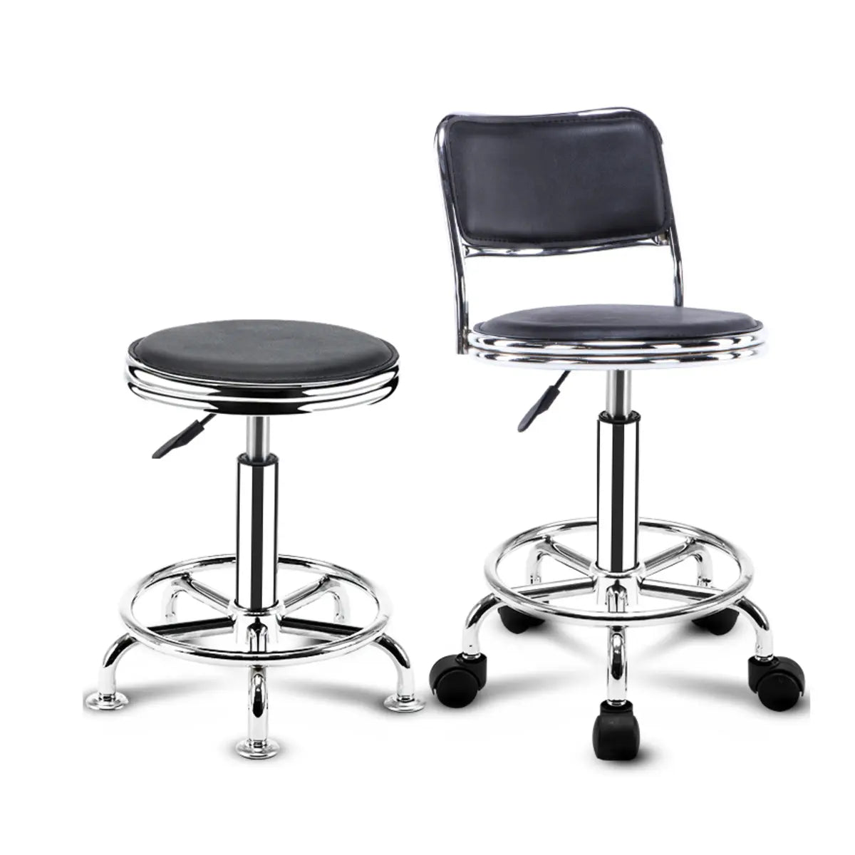 Trendy Round Chrome Office Stool Black Adjustable Seat Image - 10