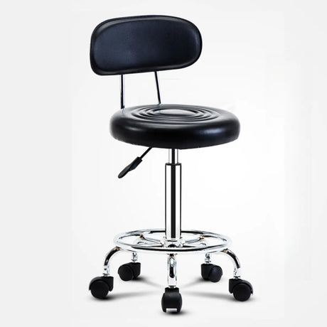 Trendy Round Chrome Office Stool Black Adjustable Seat Image - 2