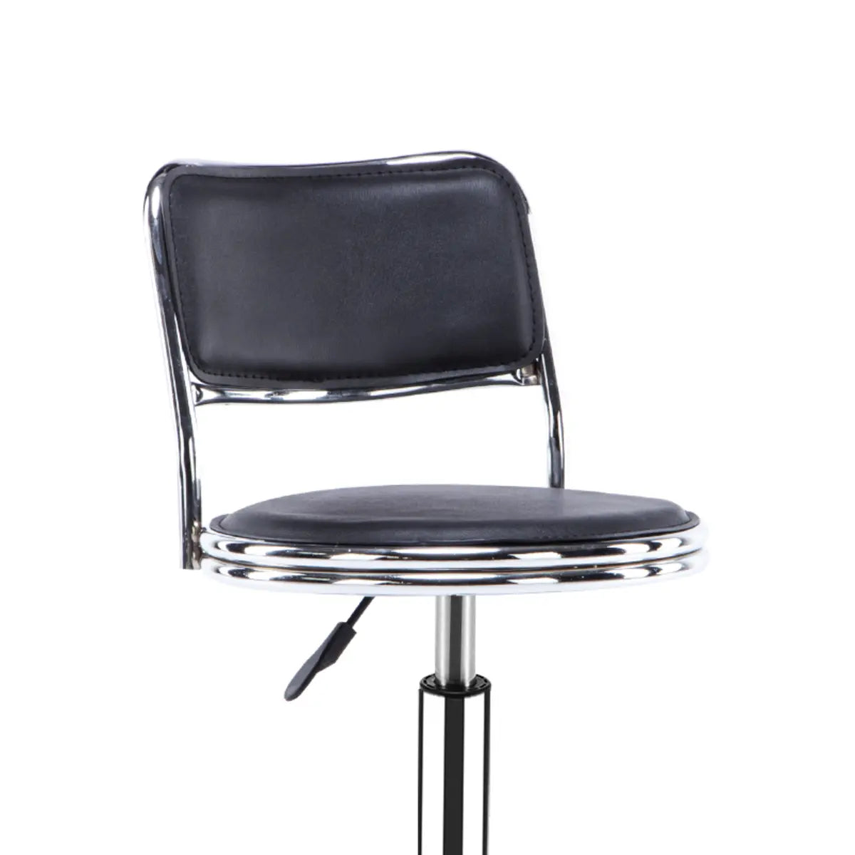 Trendy Round Chrome Office Stool Black Adjustable Seat Image - 4