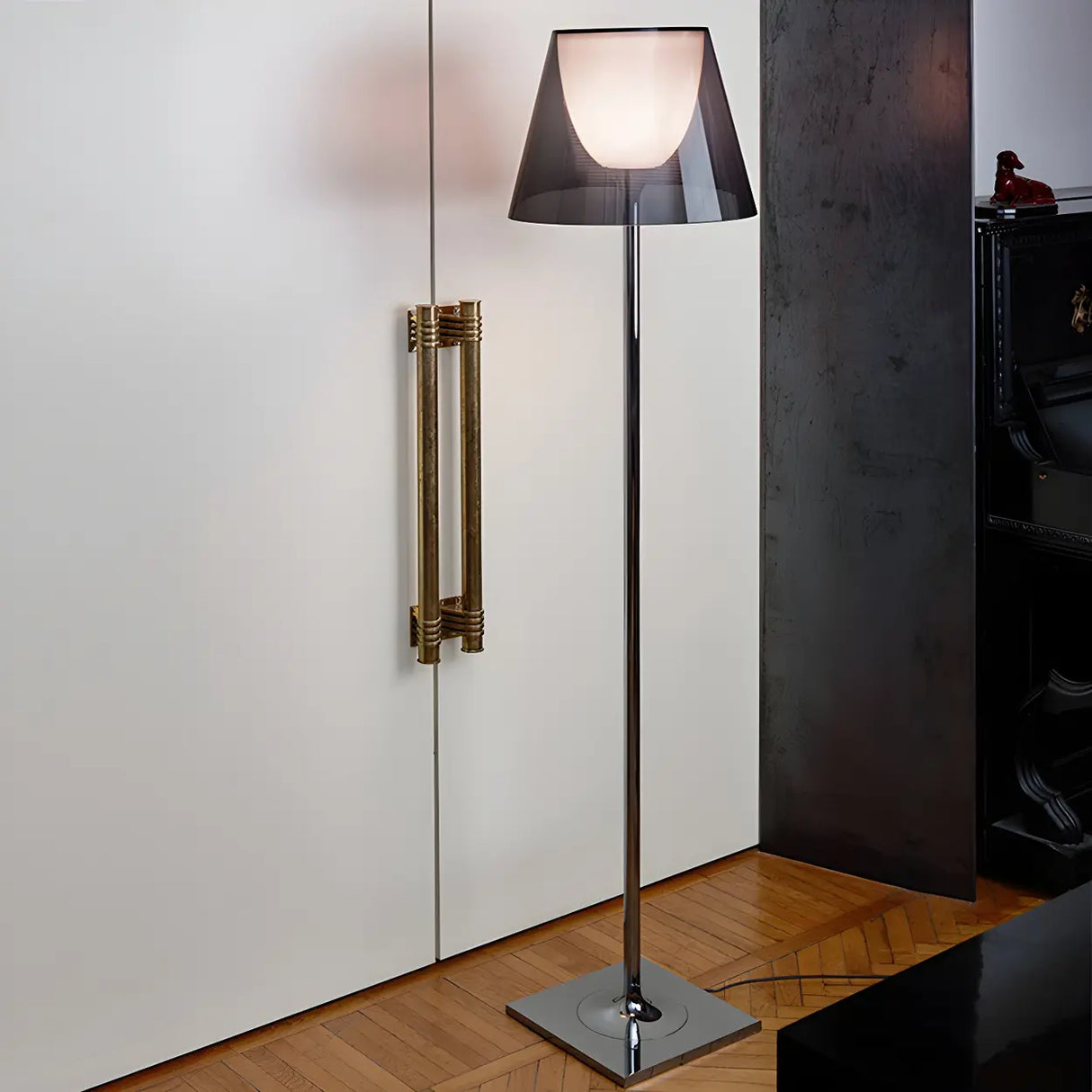 Trendy Smoked Aluminum Shade Chrome LED Floor Lamp Image - 1