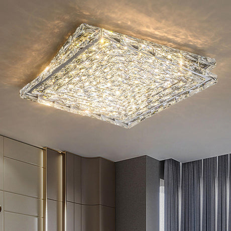 Trendy Square Steel Crystal Flush Mount Ceiling Light Image - 1