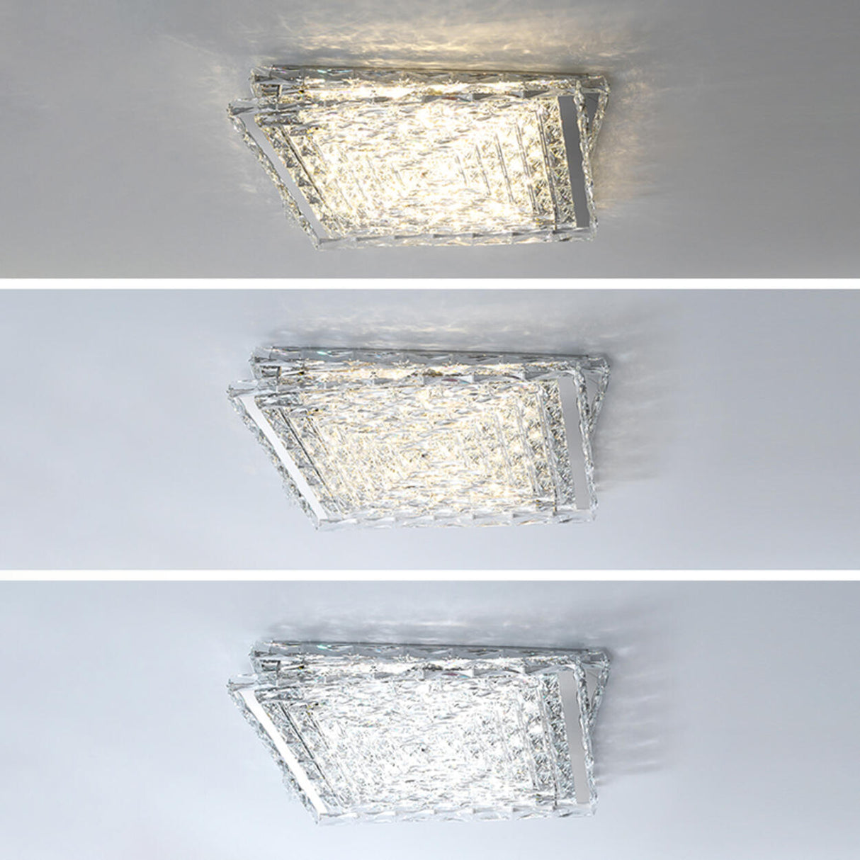 Trendy Square Steel Crystal Flush Mount Ceiling Light Image - 4