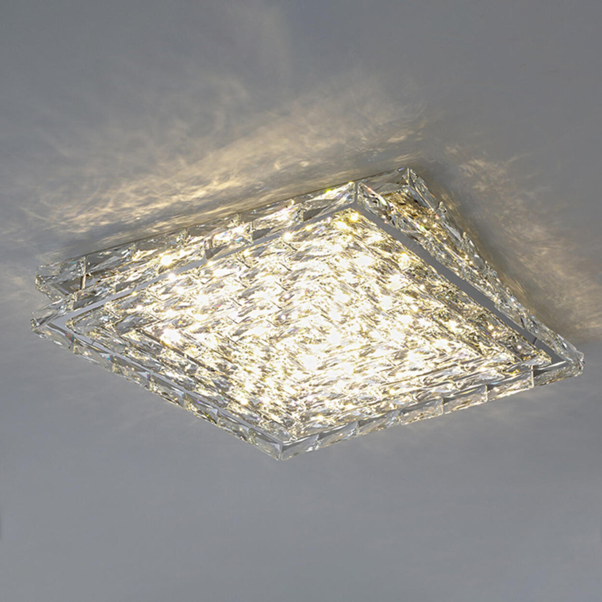 Trendy Square Steel Crystal Flush Mount Ceiling Light Image - 6