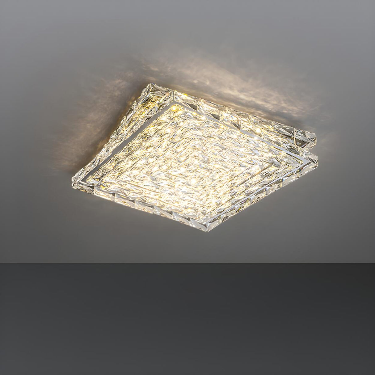 Trendy Square Steel Crystal Flush Mount Ceiling Light Image - 8